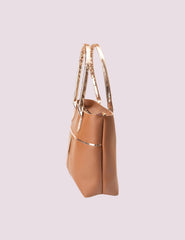 Chic Caramel Tote with Exquisite Metallic