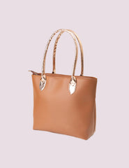 Chic Caramel Tote with Exquisite Metallic