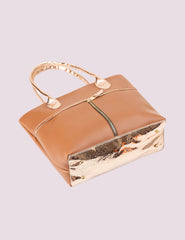Chic Caramel Tote with Exquisite Metallic