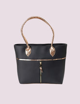 Elegant Black Tote with Metallic Gold Accents