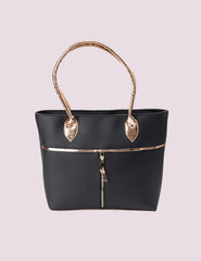 Elegant Black Tote with Metallic Gold Accents