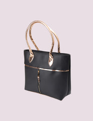 Elegant Black Tote with Metallic Gold Accents