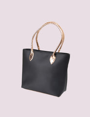 Elegant Black Tote with Metallic Gold Accents