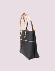 Elegant Black Tote with Metallic Gold Accents