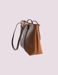 Two-Tone Structured Tote Bag Brown