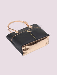 Elegant Black Tote with Metallic Gold Accents