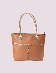 Chic Caramel Tote with Exquisite Metallic