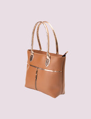 Chic Caramel Tote with Exquisite Metallic