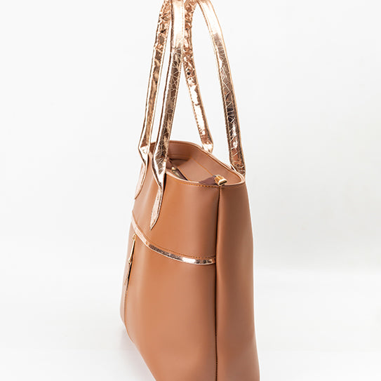 Chic Caramel Tote with Exquisite Metallic