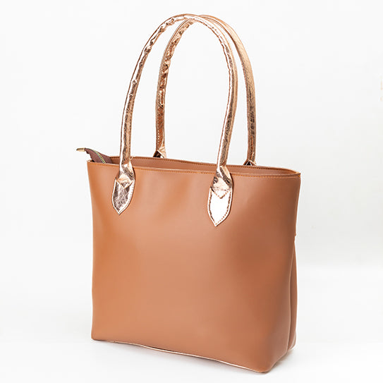 Chic Caramel Tote with Exquisite Metallic