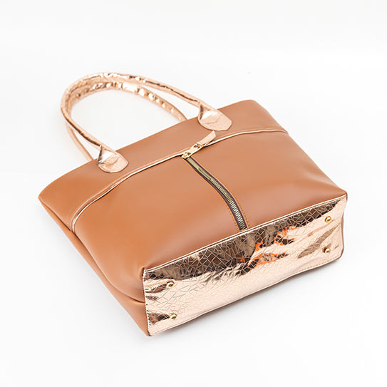 Chic Caramel Tote with Exquisite Metallic