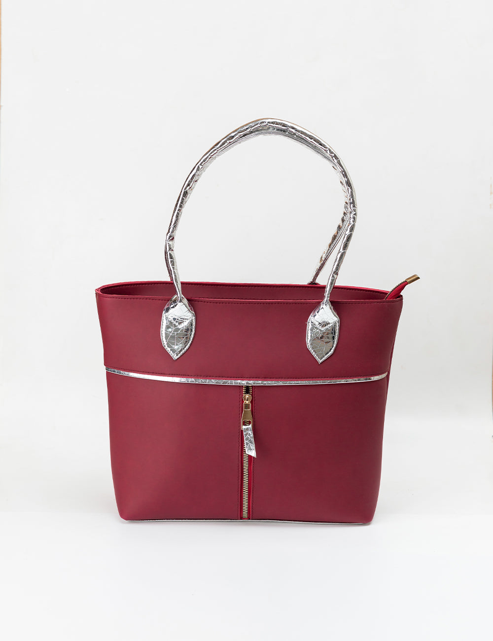 Sophisticated Maroon Tote with Silver Accents