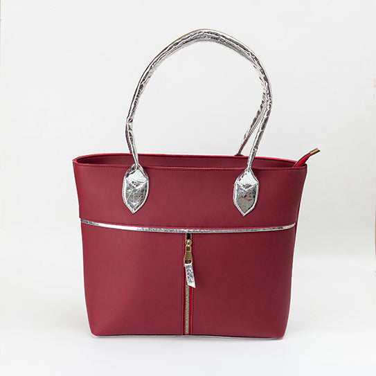 Sophisticated Maroon Tote with Silver Accents