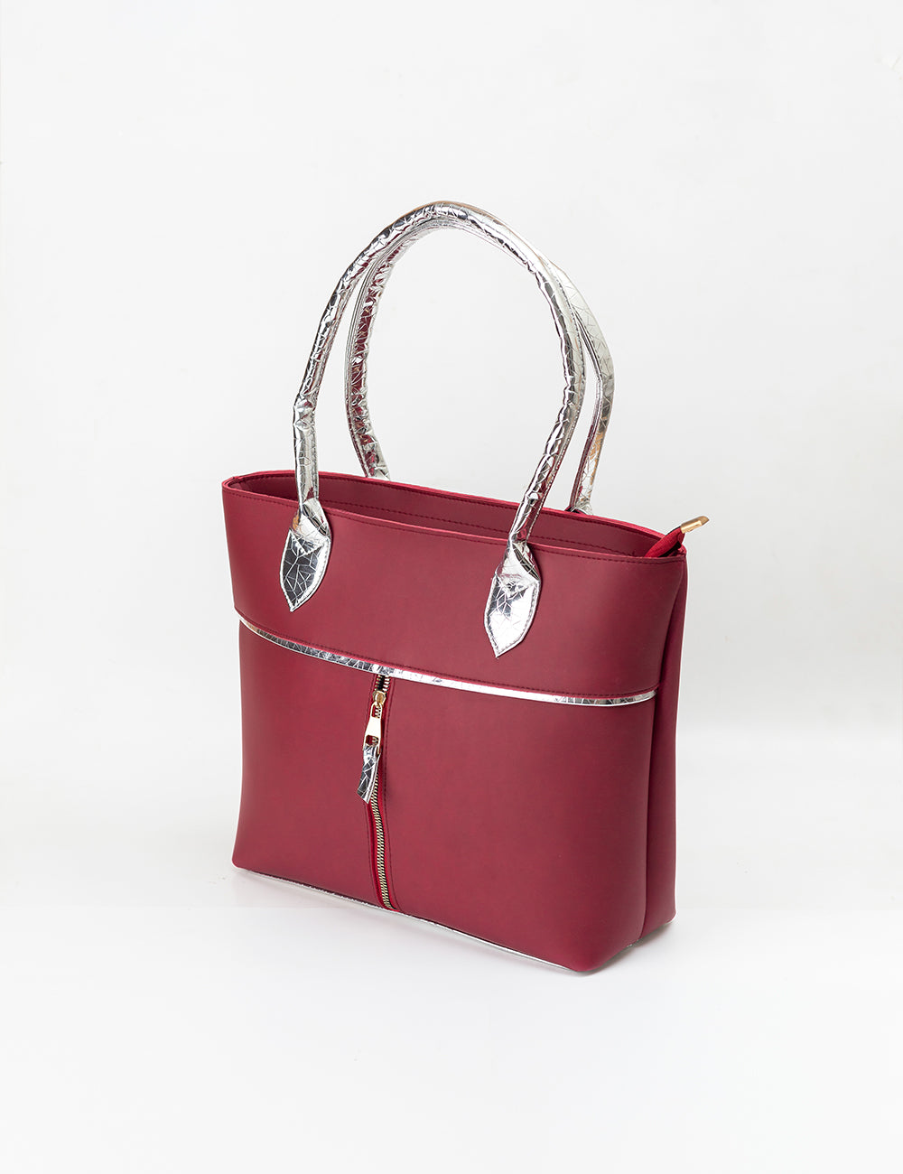 Sophisticated Maroon Tote with Silver Accents