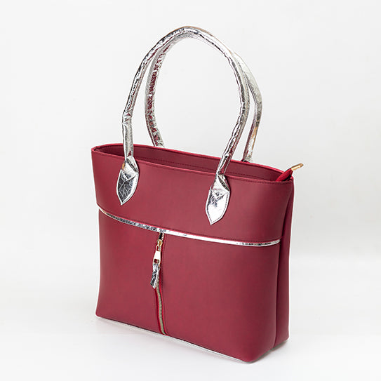 Sophisticated Maroon Tote with Silver Accents