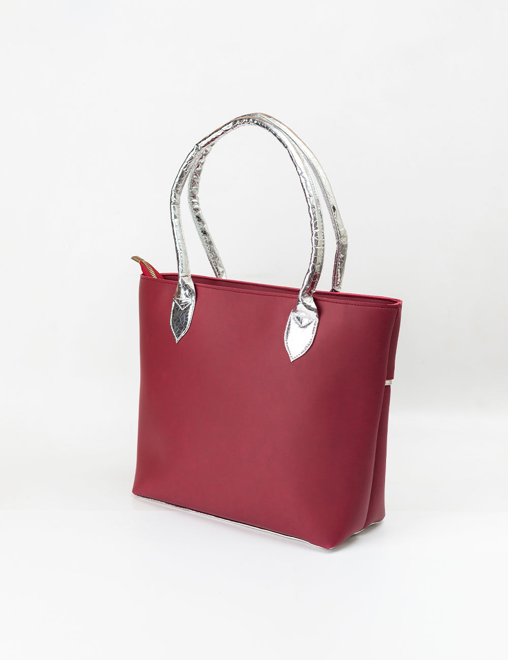 Sophisticated Maroon Tote with Silver Accents