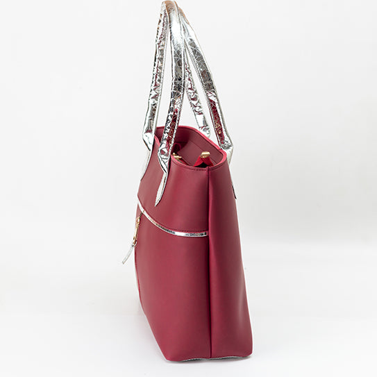 Sophisticated Maroon Tote with Silver Accents