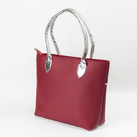 Sophisticated Maroon Tote with Silver Accents