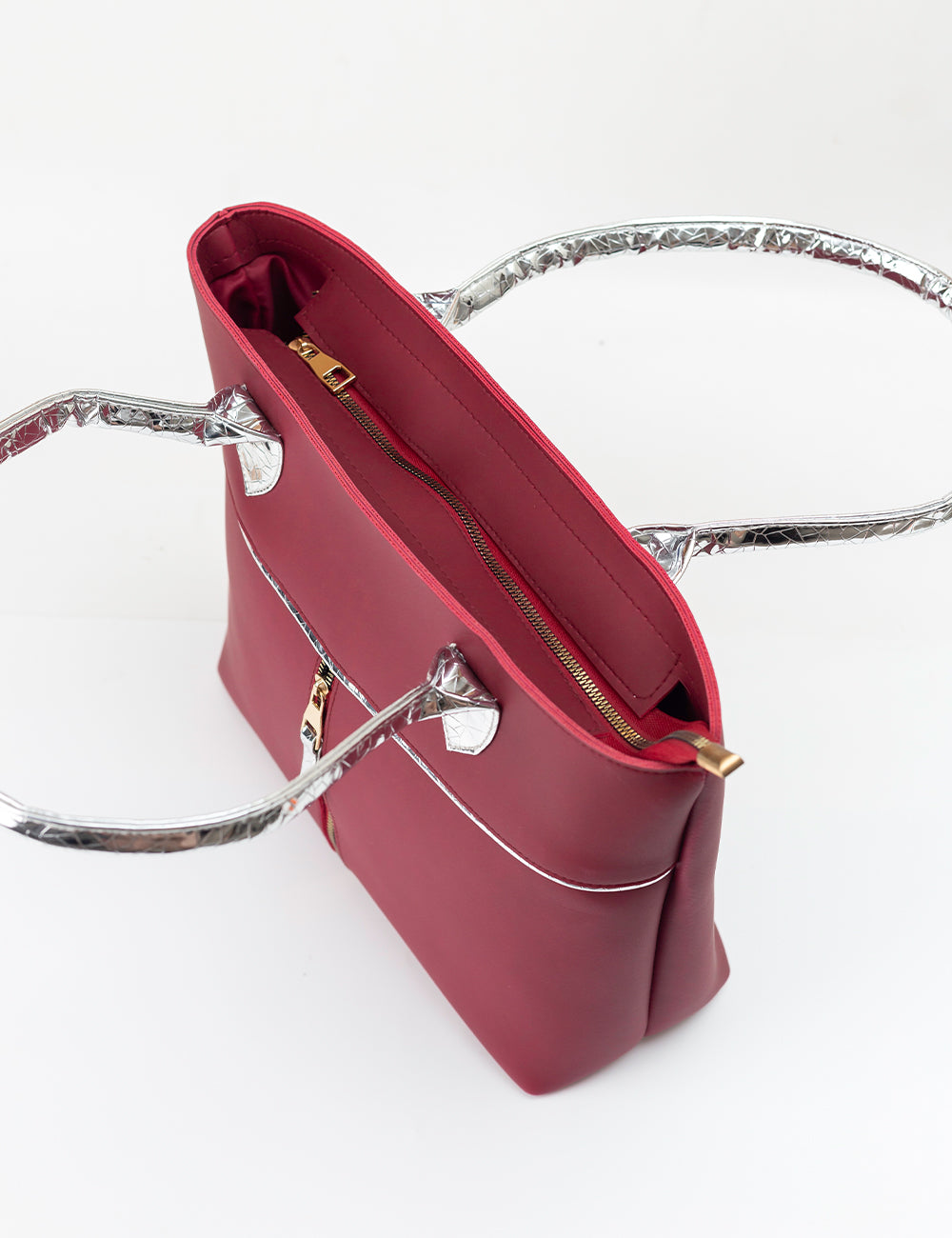 Sophisticated Maroon Tote with Silver Accents