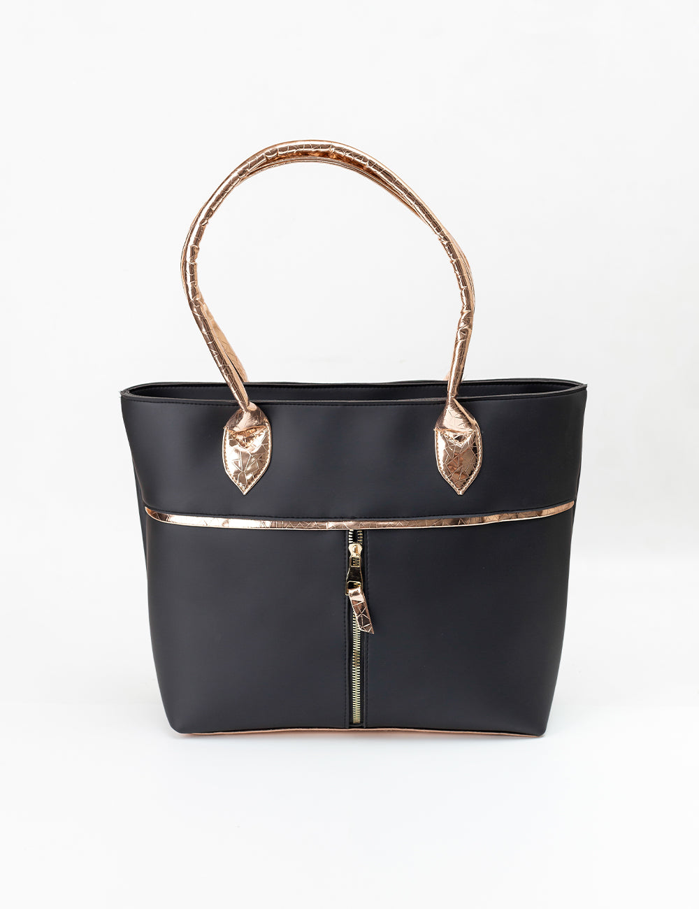 Elegant Black Tote with Metallic Gold Accents