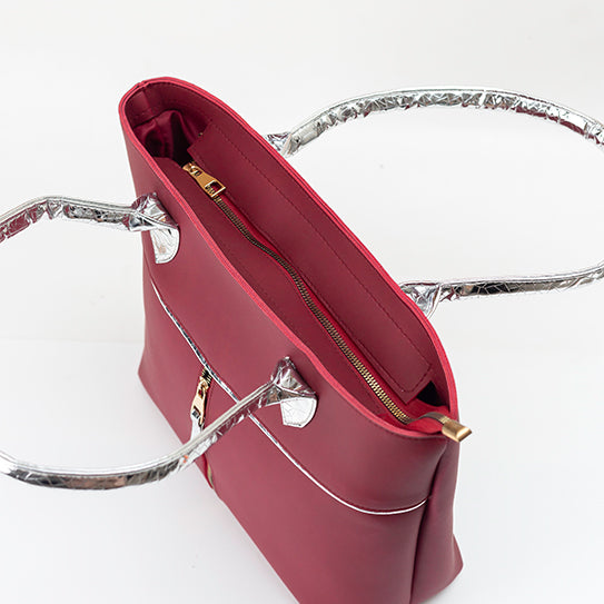 Sophisticated Maroon Tote with Silver Accents