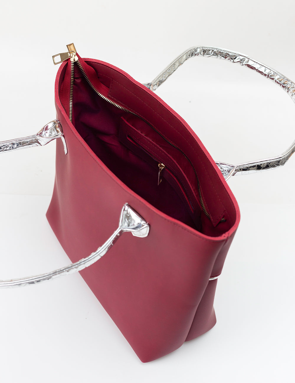 Sophisticated Maroon Tote with Silver Accents