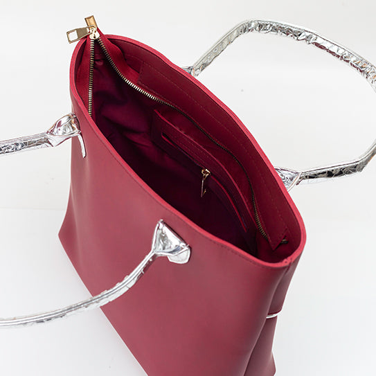 Sophisticated Maroon Tote with Silver Accents