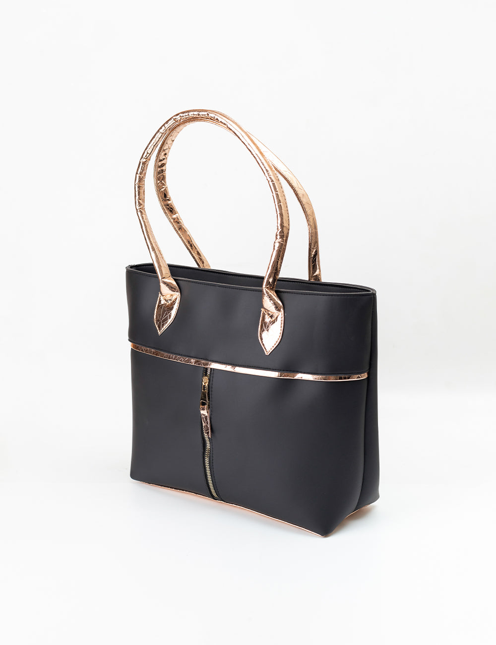 Elegant Black Tote with Metallic Gold Accents