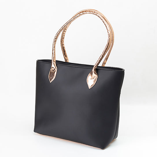 Elegant Black Tote with Metallic Gold Accents