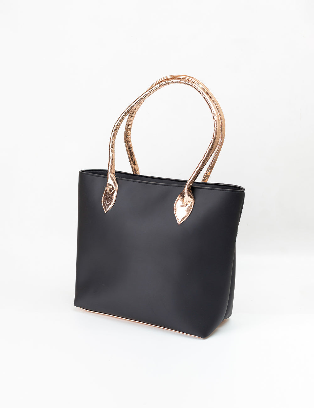 Elegant Black Tote with Metallic Gold Accents