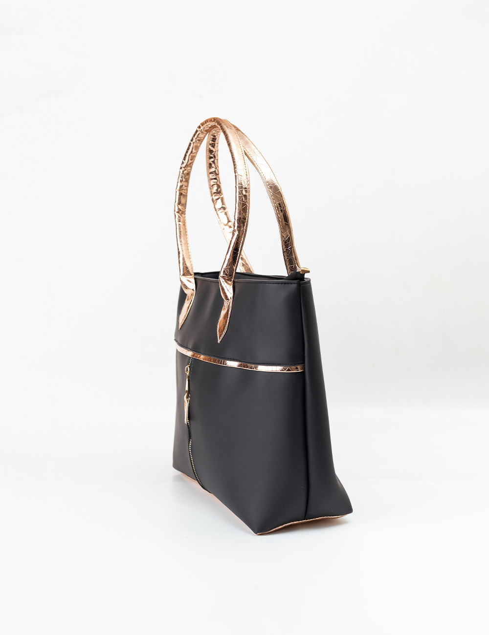 Elegant Black Tote with Metallic Gold Accents