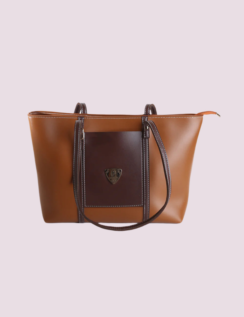Two-Tone Structured Tote Bag Brown
