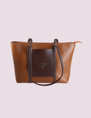 Two-Tone Structured Tote Bag Brown