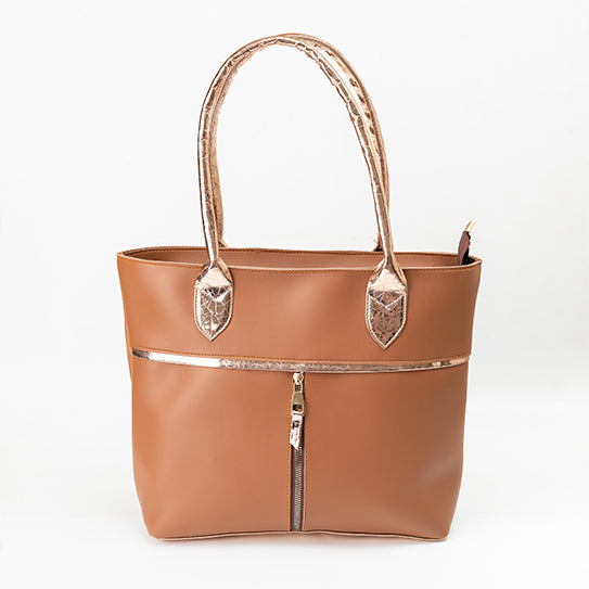 Chic Caramel Tote with Exquisite Metallic