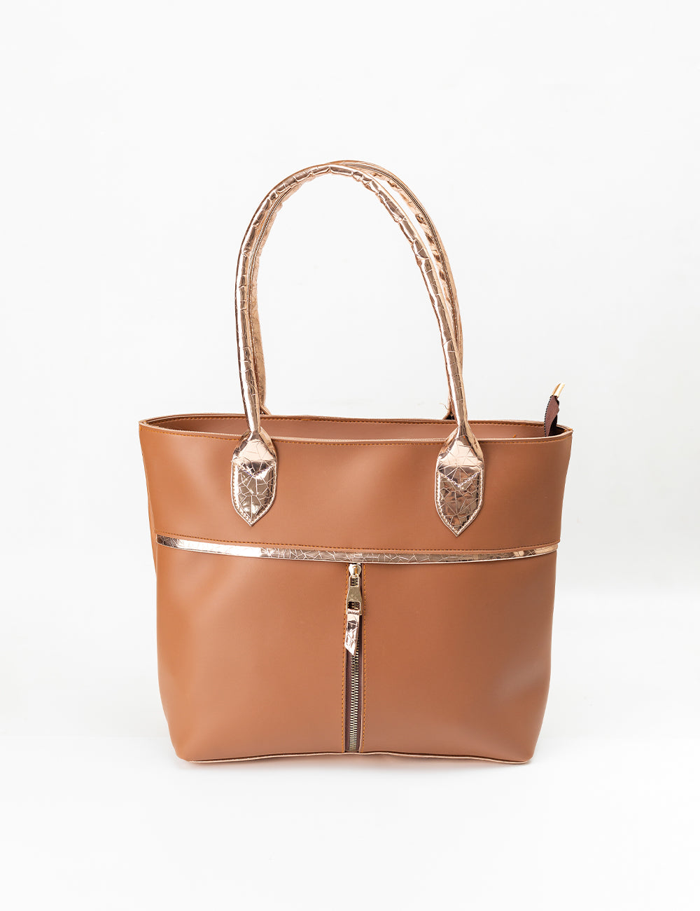 Chic Caramel Tote with Exquisite Metallic