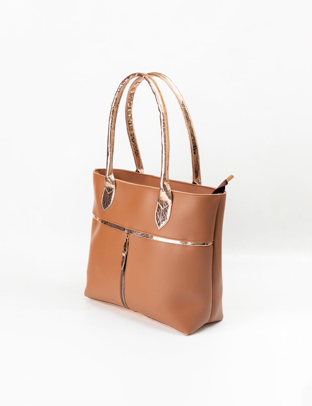 Chic Caramel Tote with Exquisite Metallic