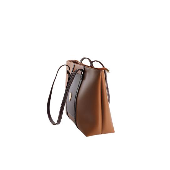 Two-Tone Structured Tote Bag Brown