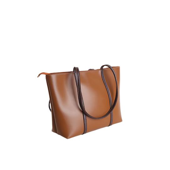 Two-Tone Structured Tote Bag Brown