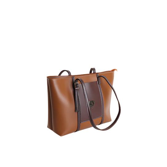 Two-Tone Structured Tote Bag Brown