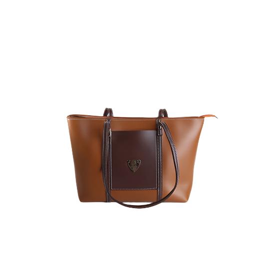 Two-Tone Structured Tote Bag Brown